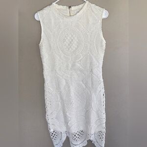 Stella Luce Sleeveless White Crochet Lace Overlay Mini Dress, Size Large